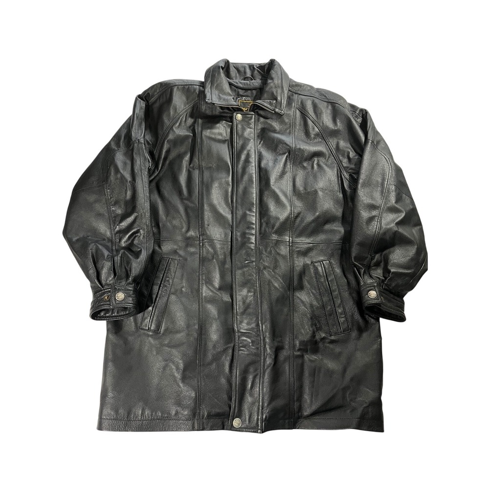 Oscar Piel Perfect Leather USA Mens Black Full Length Leather Coat Jacket Size M